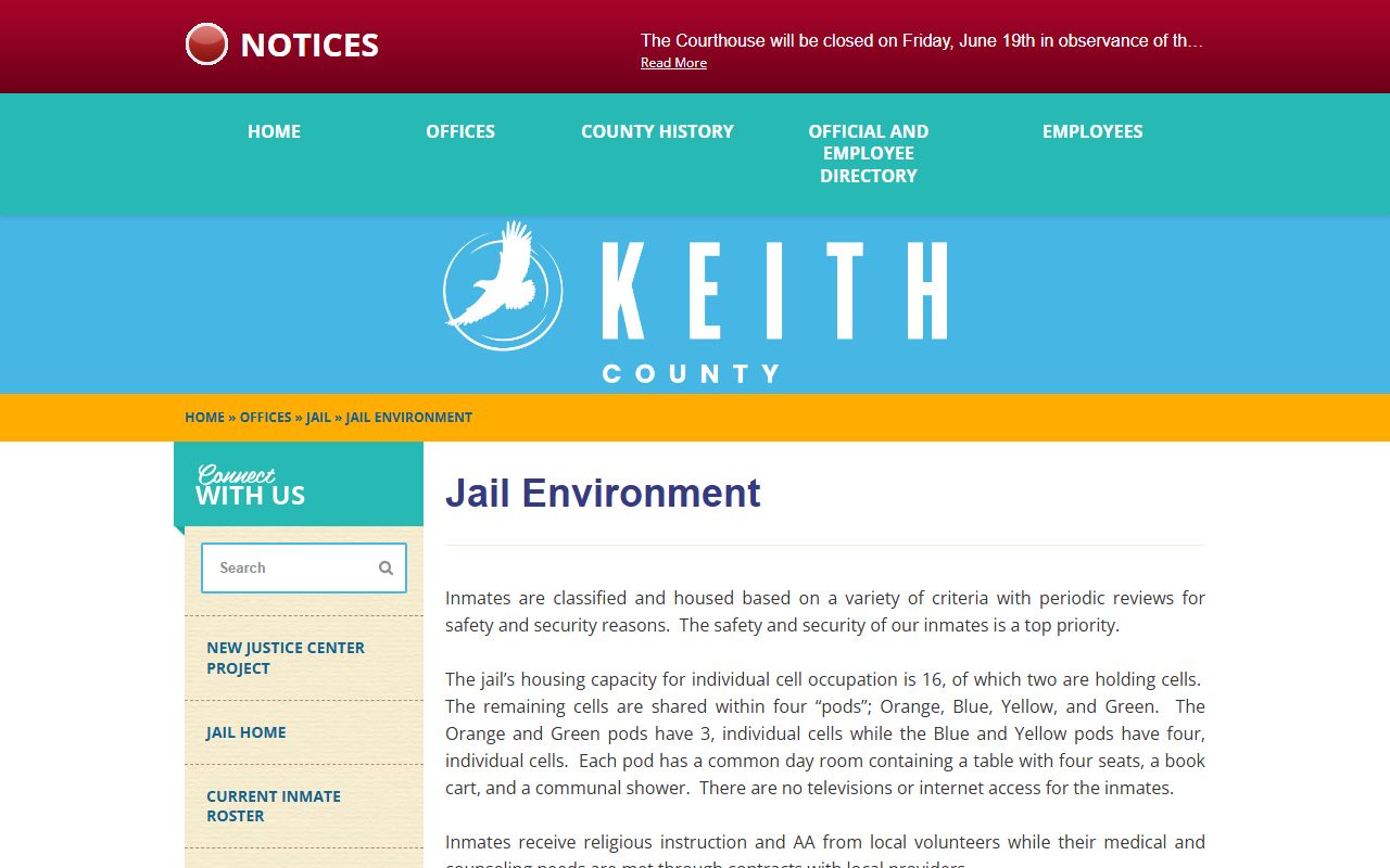 Keith County Jail pods conditions and inmate housing