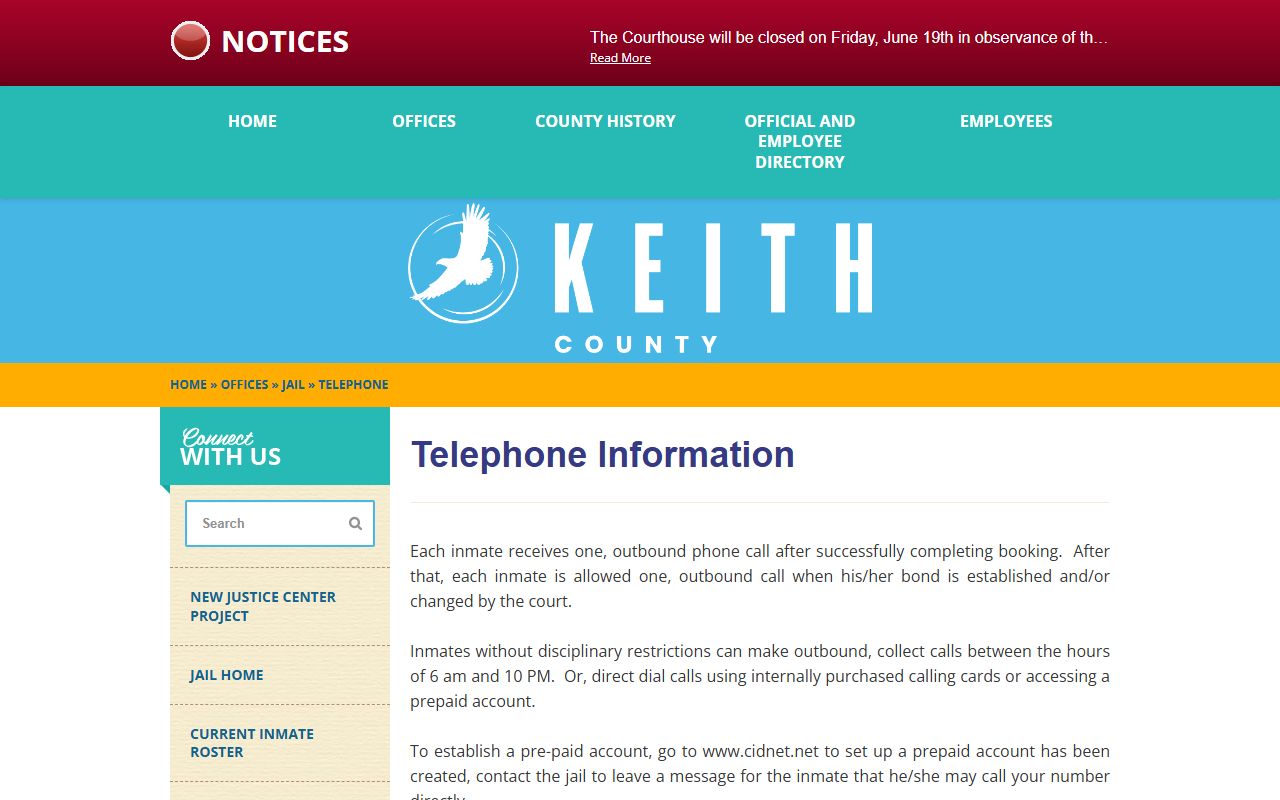 Keith County Jail CIDNET phone calls for inmates