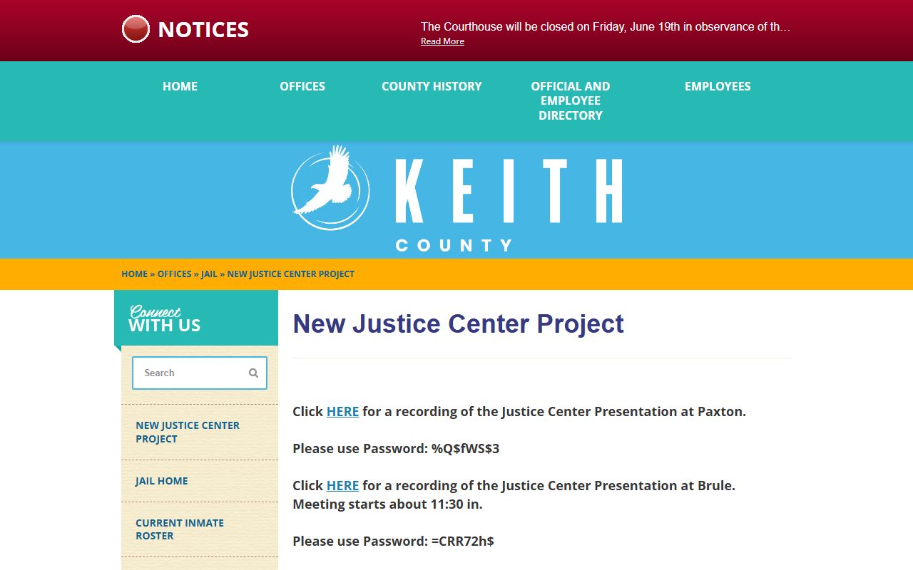 Keith County Justice Center project page with facility planning and site-plan information